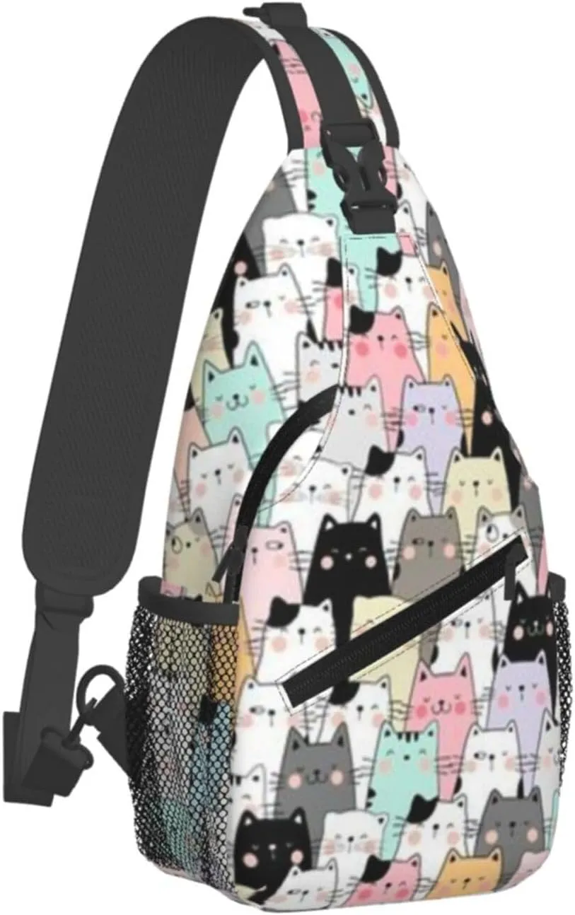 Cute Cat Sling Backpack,Fashion Shoulder Bags Adjustable Crossbody Chest Bag for Women Men Travel Hiking Daypack