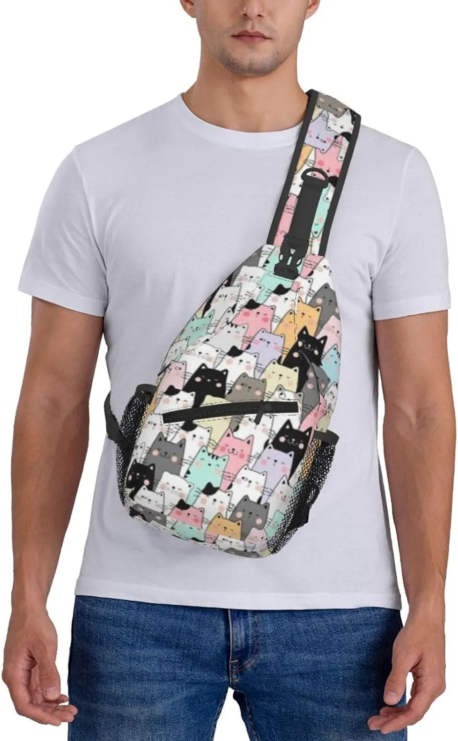 Cute Cat Sling Backpack,Fashion Shoulder Bags Adjustable Crossbody Chest Bag for Women Men Travel Hiking Daypack