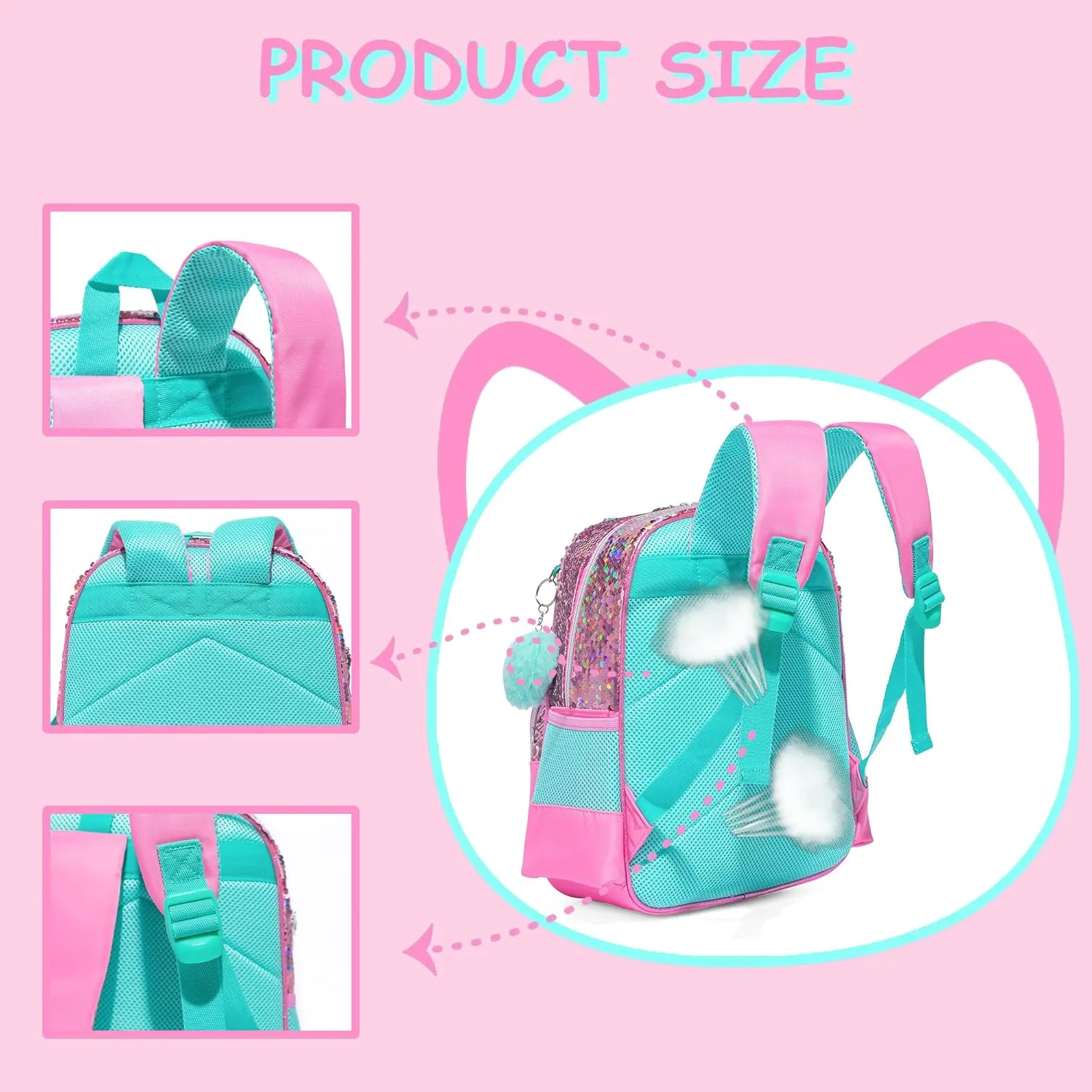 Cute Cat Toddler Backpacks for Girls 2-4 Kids Preschool Backpacks for Girls Pink Kindergarten Backpack Ages 2-4 Mini Small Backpack Little Girl Back to School Supplies