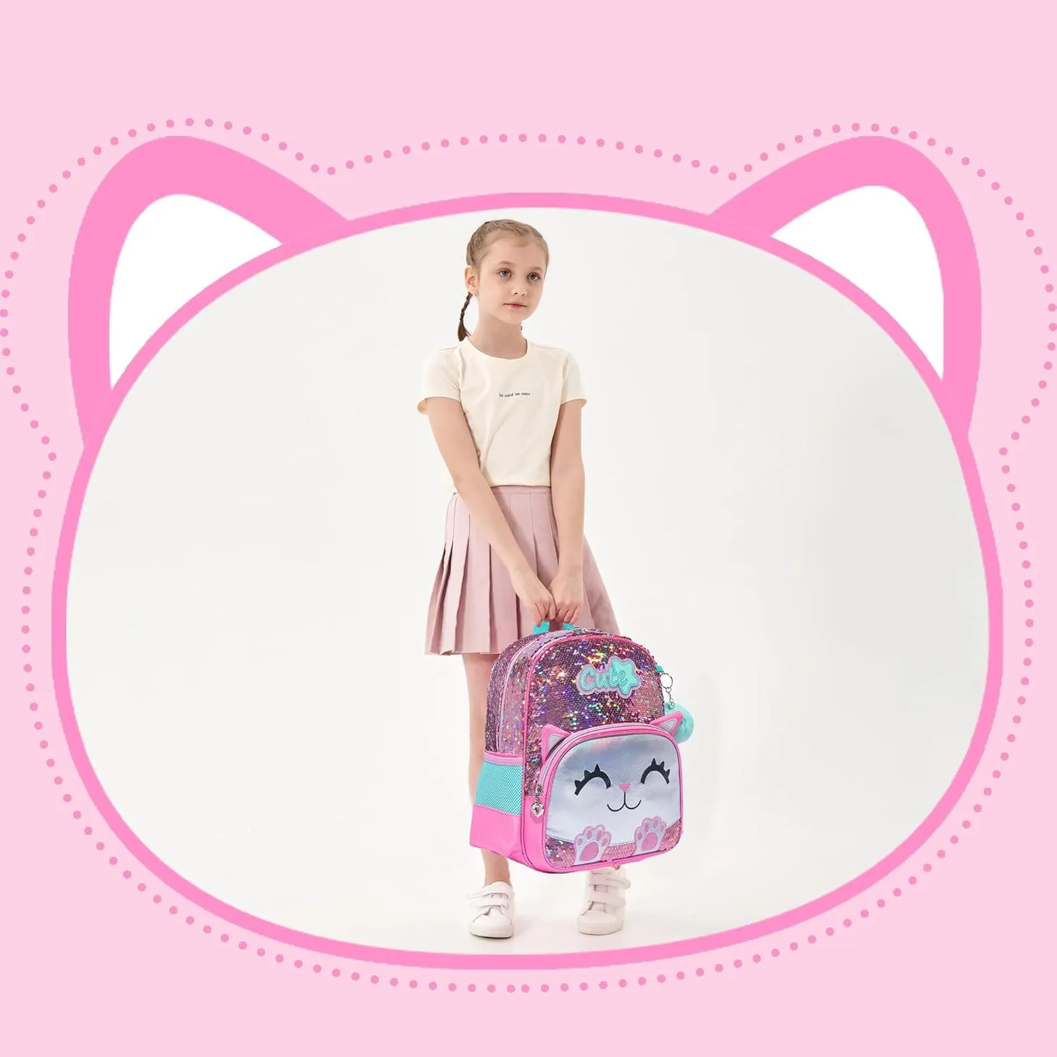 Cute Cat Toddler Backpacks for Girls 2-4 Kids Preschool Backpacks for Girls Pink Kindergarten Backpack Ages 2-4 Mini Small Backpack Little Girl Back to School Supplies