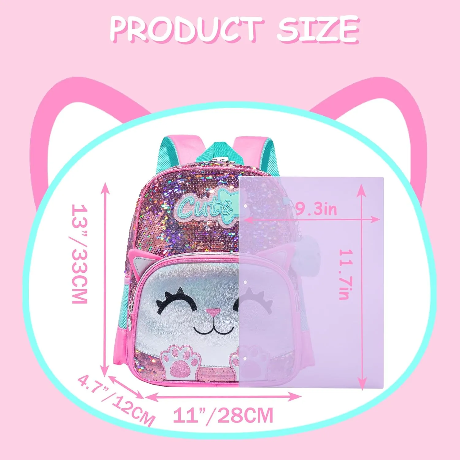 Cute Cat Toddler Backpacks for Girls 2-4 Kids Preschool Backpacks for Girls Pink Kindergarten Backpack Ages 2-4 Mini Small Backpack Little Girl Back to School Supplies