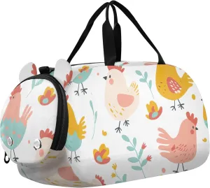 Cute Chickens Carry on Duffel Bag Boy Weekend Overnight Girls Duffle Bags Travel Tote Gym Kids Luggage with Shoe Compartment