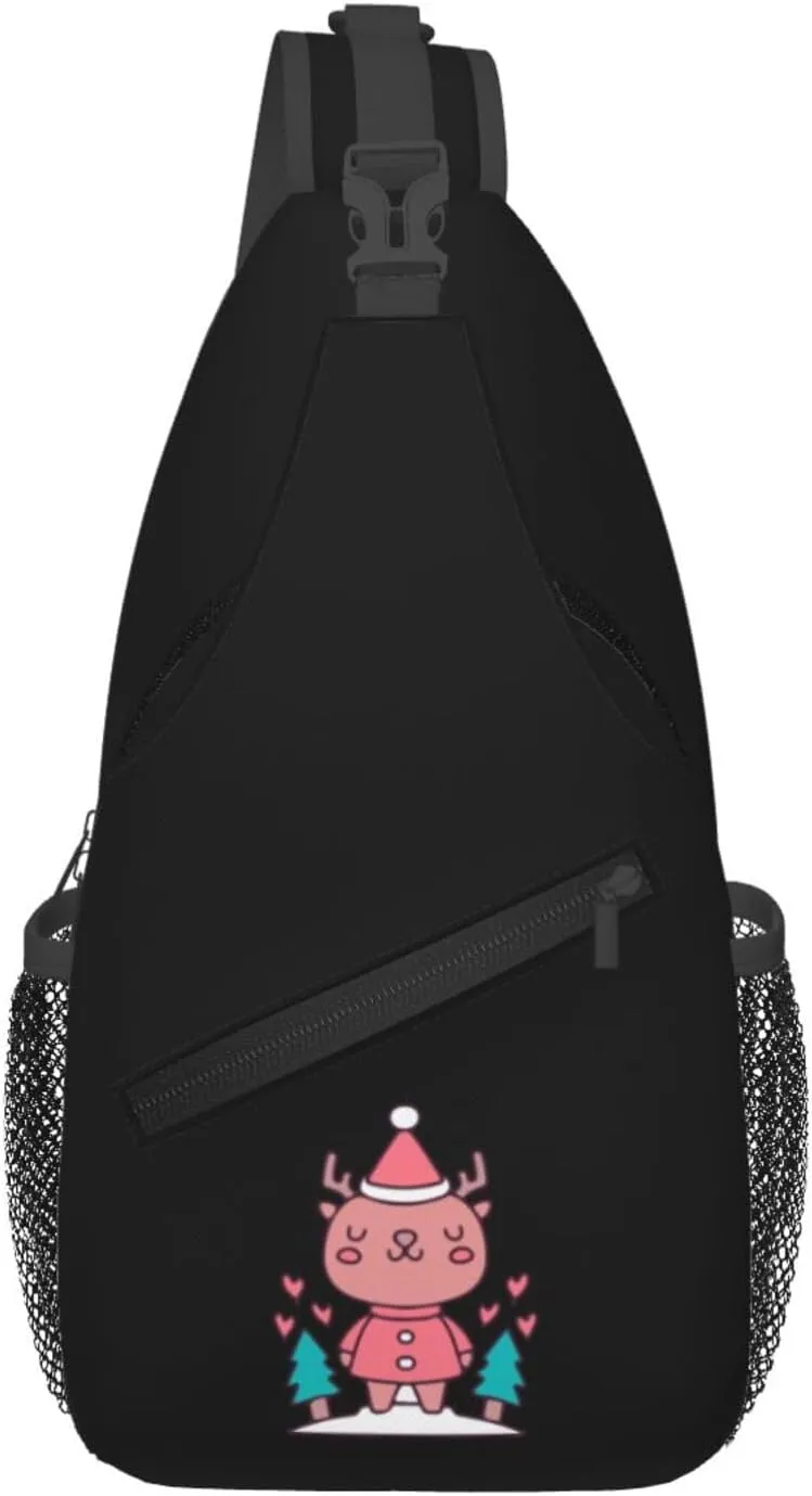 Cute Christmas Reindeer Crossbody Bags For Women Men Chest Backpack Gym Shoulder Bag Travel Outdoor Sports Casual Crossbody Bags