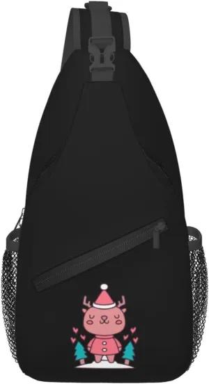Cute Christmas Reindeer Crossbody Bags For Women Men Chest Backpack Gym Shoulder Bag Travel Outdoor Sports Casual Crossbody Bags