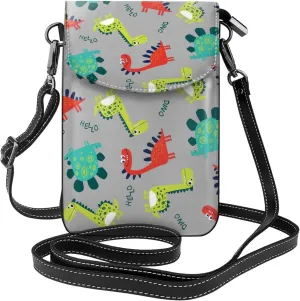 Cute Dinosaur Print Small Crossbody Bags for Women Leather Cell Phone Purses Mini Leather Shoulder Handbag Adjustable Strap