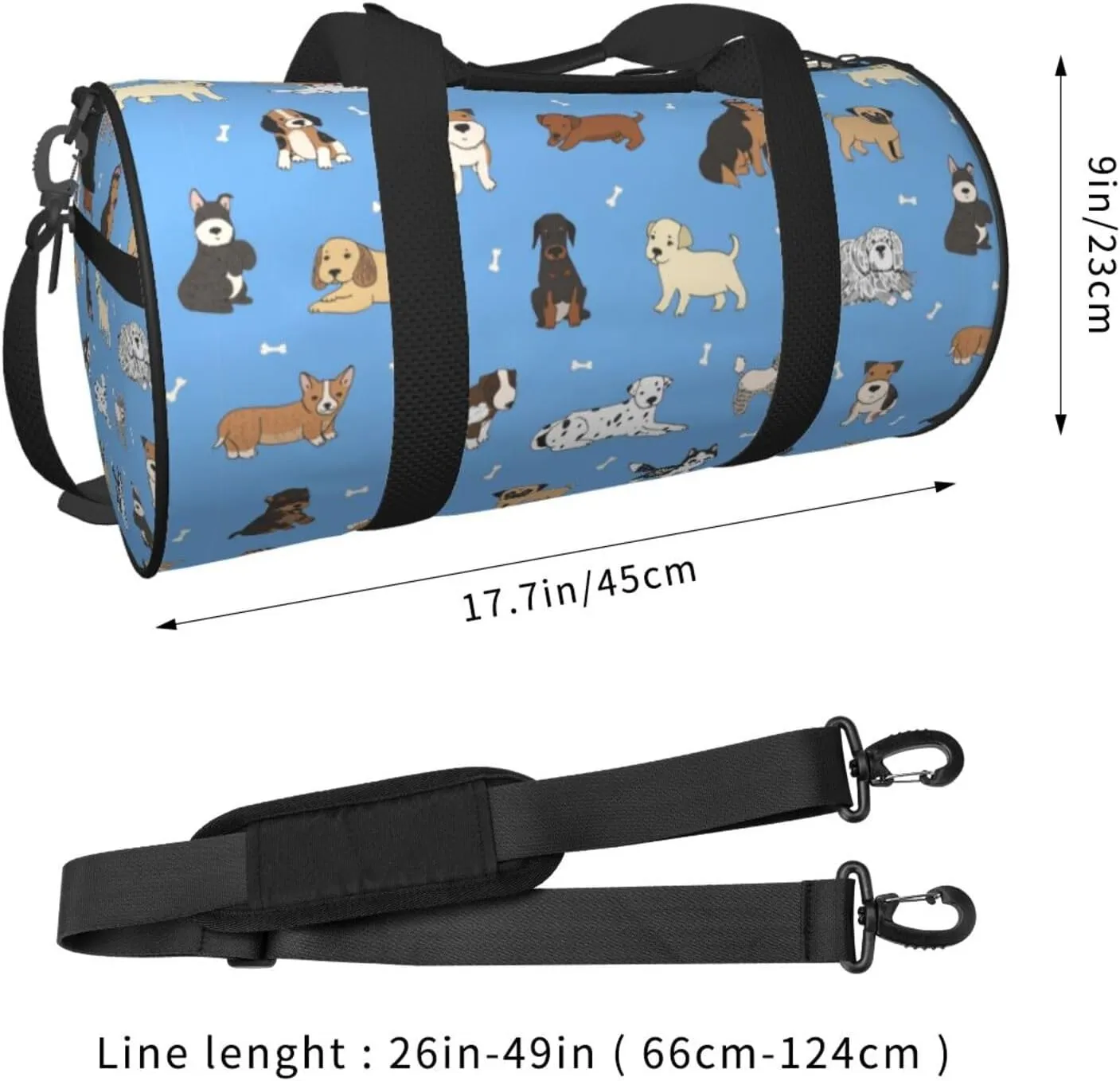 Cute Dogs Blue Background Sports Gym Bag Travel Duffel Bag Shoes Compartment For Men Women Foldable Lightweight Yoga Gym Sports Bag