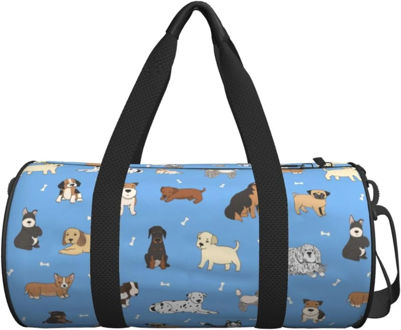Cute Dogs Blue Background Sports Gym Bag Travel Duffel Bag Shoes Compartment For Men Women Foldable Lightweight Yoga Gym Sports Bag