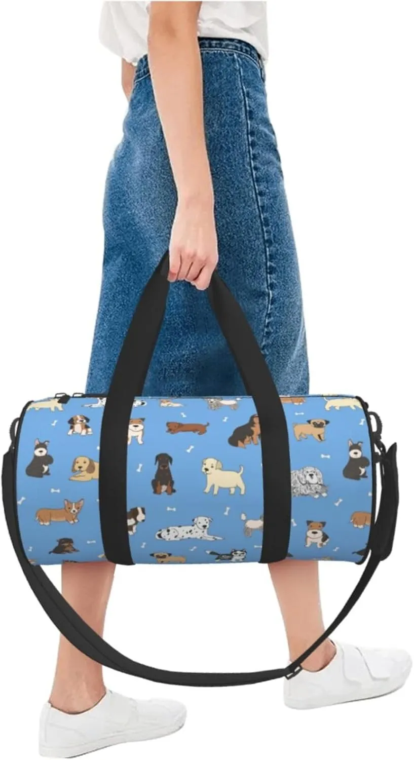 Cute Dogs Blue Background Sports Gym Bag Travel Duffel Bag Shoes Compartment For Men Women Foldable Lightweight Yoga Gym Sports Bag