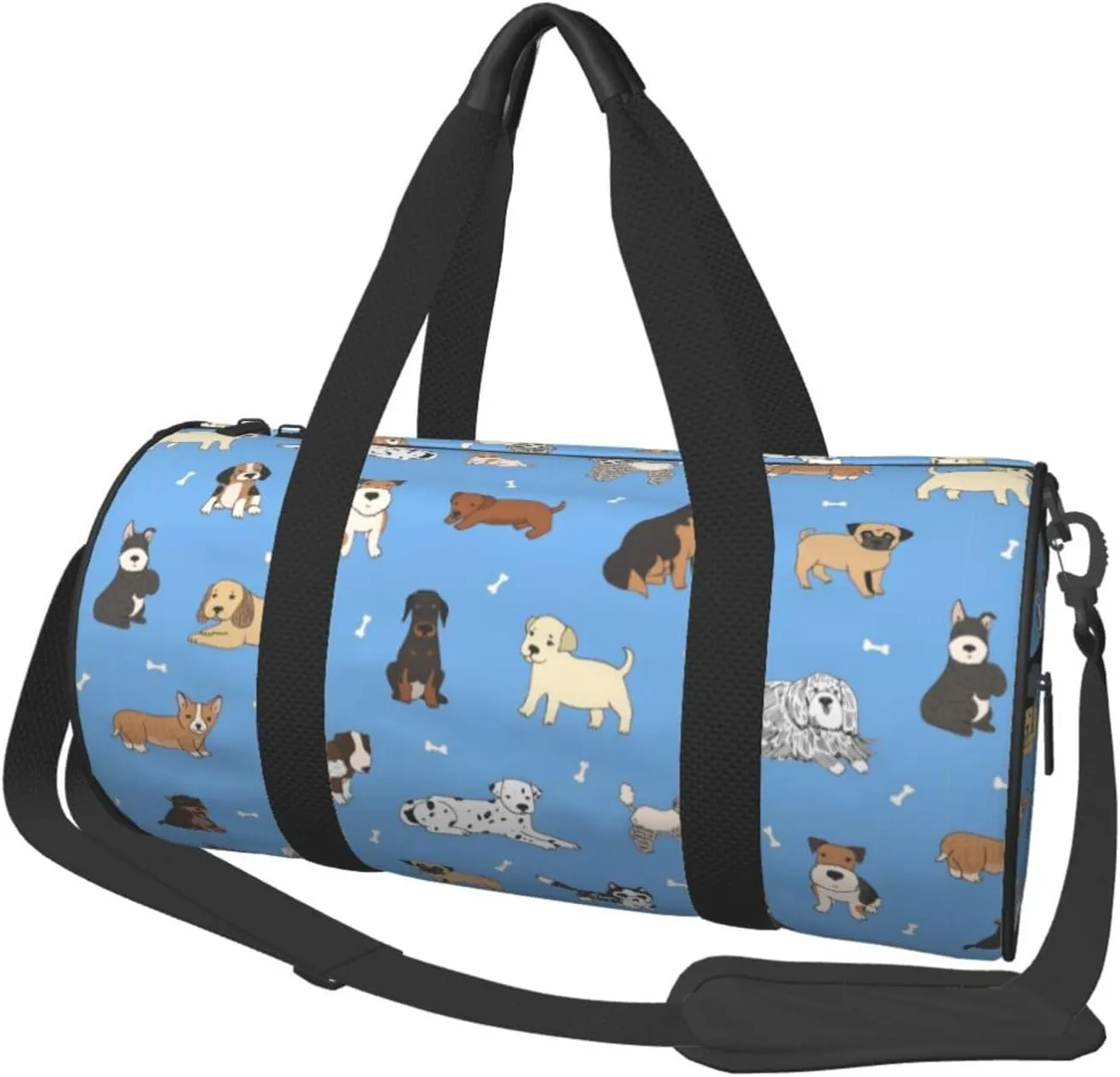 Cute Dogs Blue Background Sports Gym Bag Travel Duffel Bag Shoes Compartment For Men Women Foldable Lightweight Yoga Gym Sports Bag