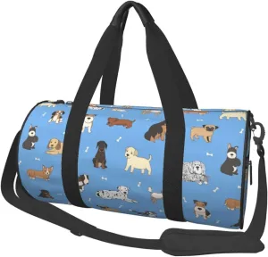 Cute Dogs Blue Background Sports Gym Bag Travel Duffel Bag Shoes Compartment For Men Women Foldable Lightweight Yoga Gym Sports Bag