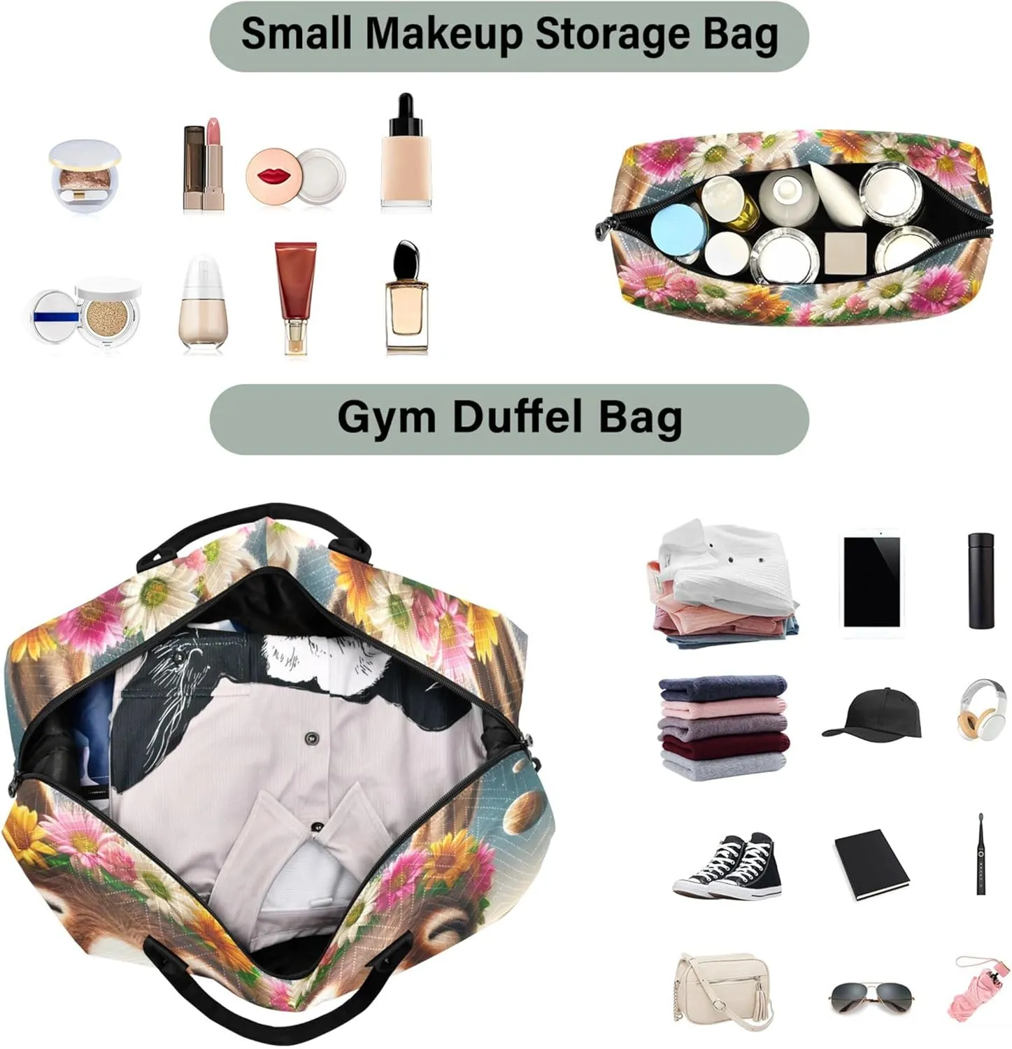 Cute Donkey Funny Animals Travel Duffle Bags Toiletry Bags Set of 2, Print Women Gym Duffle Bag Overnight Bag