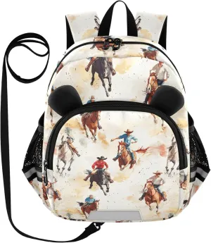 Cute Ears School Backpacks Leash Boys Girls Anti-Lost Personalized Daycare Diaper Bag with Reflective Strip Cute Cartoon Animal Bear Watercolor Cowboy Horse Race mochila para toddler boy
