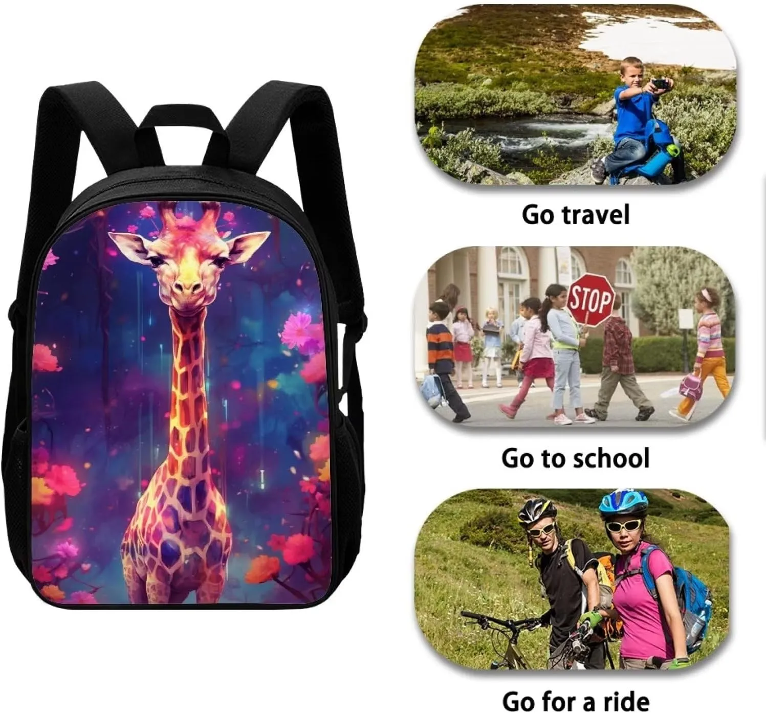 Cute Floral Giraffe Lightweight Cool Graffiti Animal Backpacks Girls School Bags Kids Bookbags Cool Travel Daypack For Boys Girls