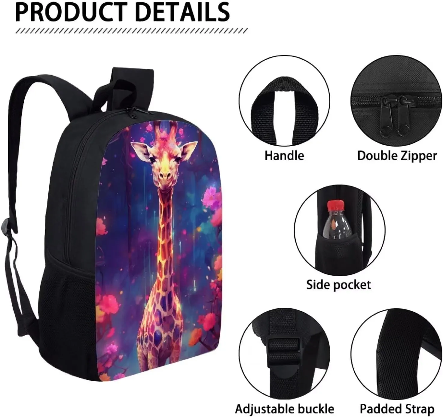 Cute Floral Giraffe Lightweight Cool Graffiti Animal Backpacks Girls School Bags Kids Bookbags Cool Travel Daypack For Boys Girls