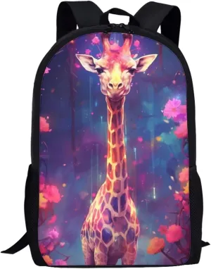 Cute Floral Giraffe Lightweight Cool Graffiti Animal Backpacks Girls School Bags Kids Bookbags Cool Travel Daypack For Boys Girls