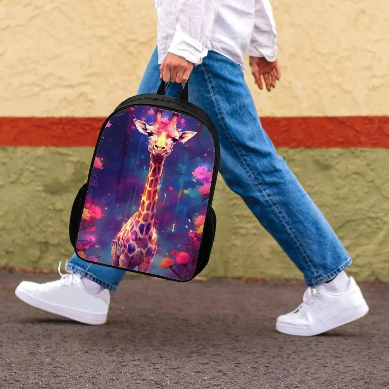Cute Floral Giraffe Lightweight Cool Graffiti Animal Backpacks Girls School Bags Kids Bookbags Cool Travel Daypack For Boys Girls