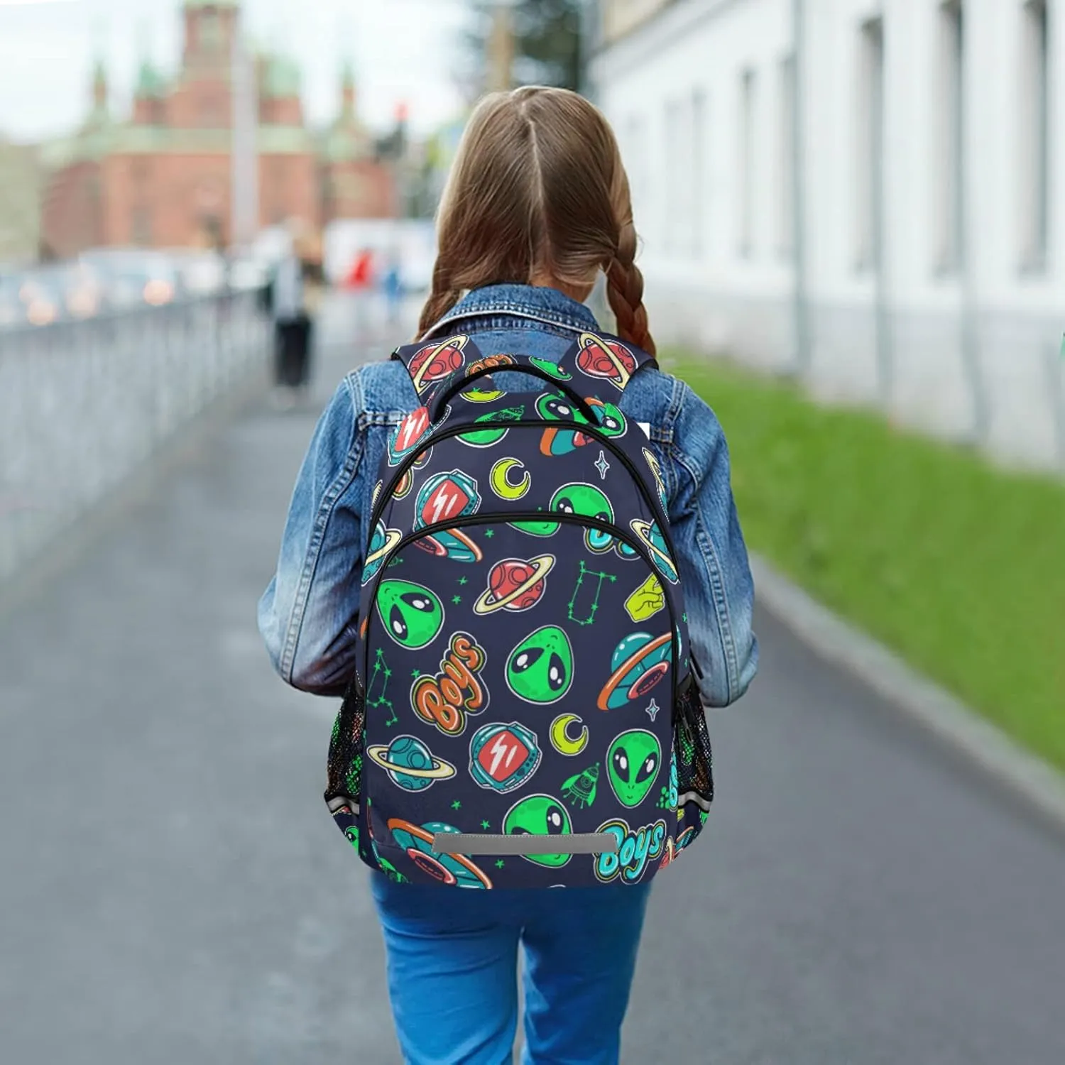 Cute Green Alien Kids Backpack for Boys Space Planet School Backpacks Preschool Toddler BookBags Kindergarten Elemetary School Bags