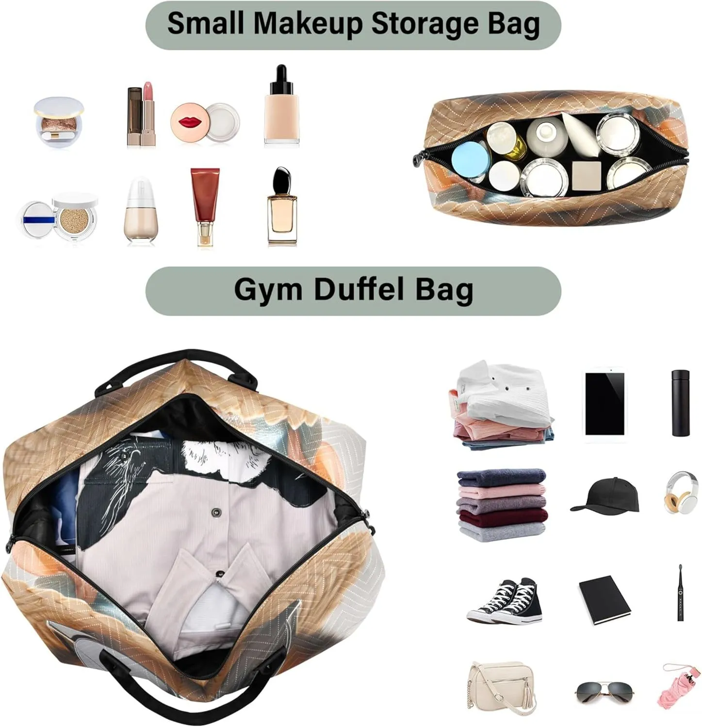 Cute Hamster Animal Travel Duffle Bags Makeup Bag Set of 2, Print Women Luggage Set of 2 Carry on Tote