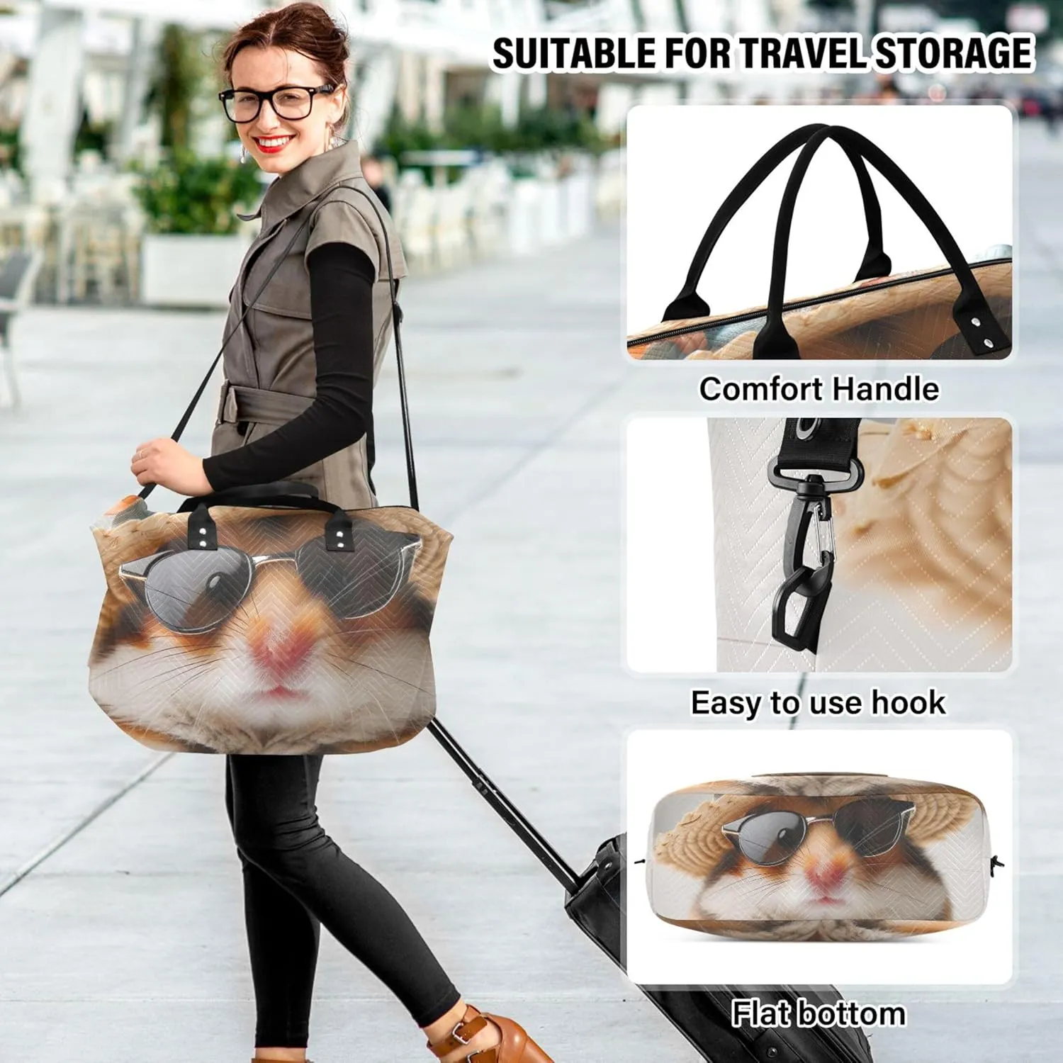 Cute Hamster Animal Travel Duffle Bags Makeup Bag Set of 2, Print Women Luggage Set of 2 Carry on Tote
