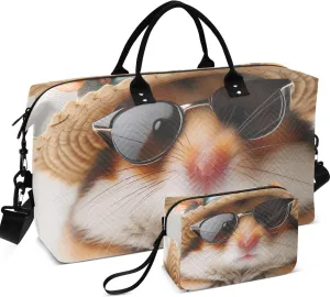 Cute Hamster Animal Travel Duffle Bags Makeup Bag Set of 2, Print Women Luggage Set of 2 Carry on Tote