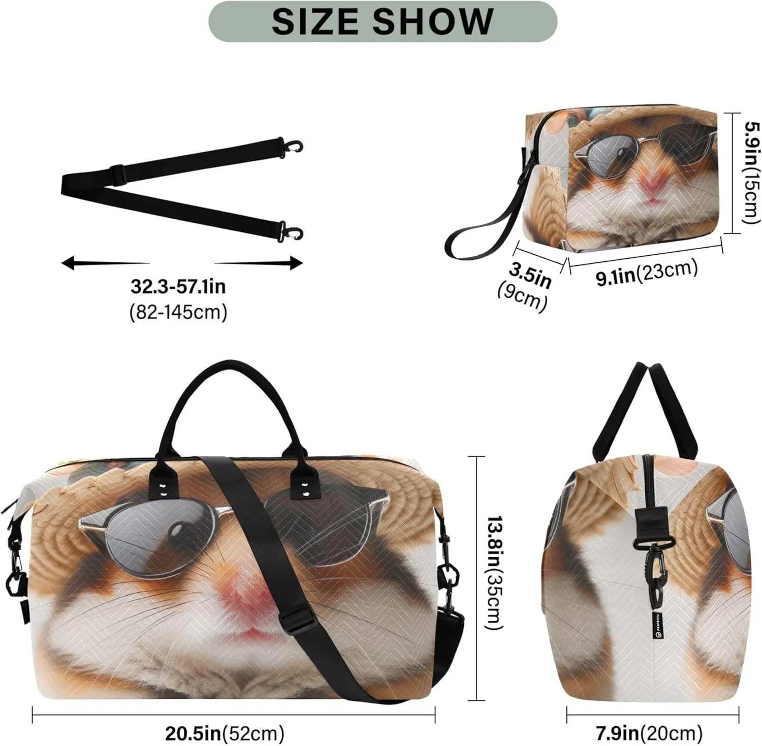 Cute Hamster Animal Travel Duffle Bags Makeup Bag Set of 2, Print Women Luggage Set of 2 Carry on Tote