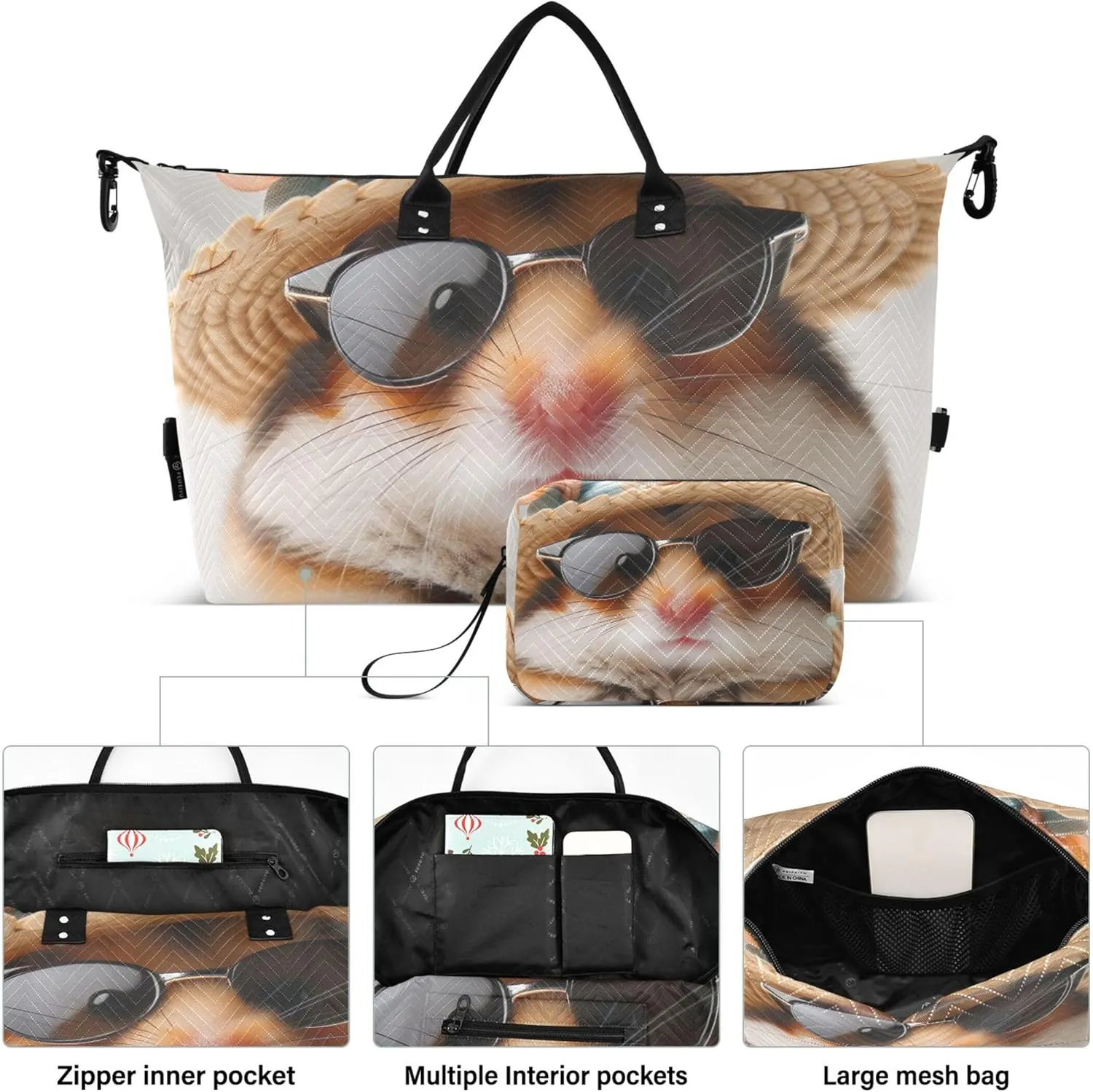 Cute Hamster Animal Travel Duffle Bags Makeup Bag Set of 2, Print Women Luggage Set of 2 Carry on Tote