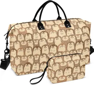 Cute Hedgehog Funny Brown Travel Duffel Bags Makeup Pouch Set, Funny Womens Sports Bags Carry on Duffel Bag
