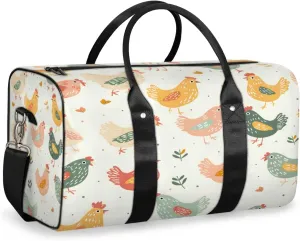 Cute Hens Rooster Travel Duffle Bag, Sports Gym Bags for Women Men, Carry On Weekender Overnight Workout Airplane Trips Bag