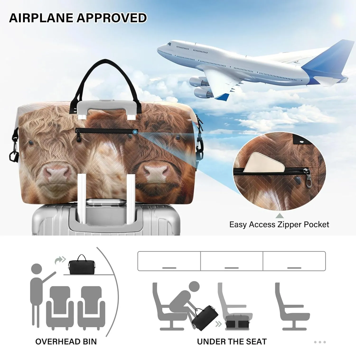Cute Highland Cows Travel Duffel Bag Toiletry Bag Set of 2, Funny Womens Gym Tote Carry on Duffle