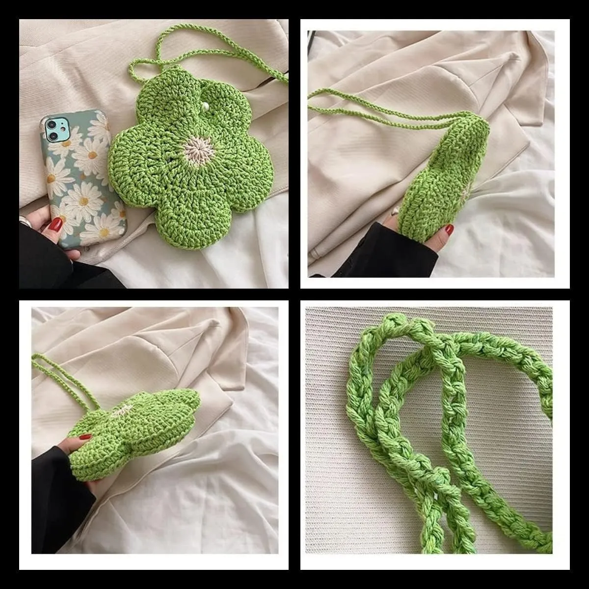 Cute Knitted Flower Purse Crossbody Bag for Women Girls Novelty Shoulder Bag (Yellow)