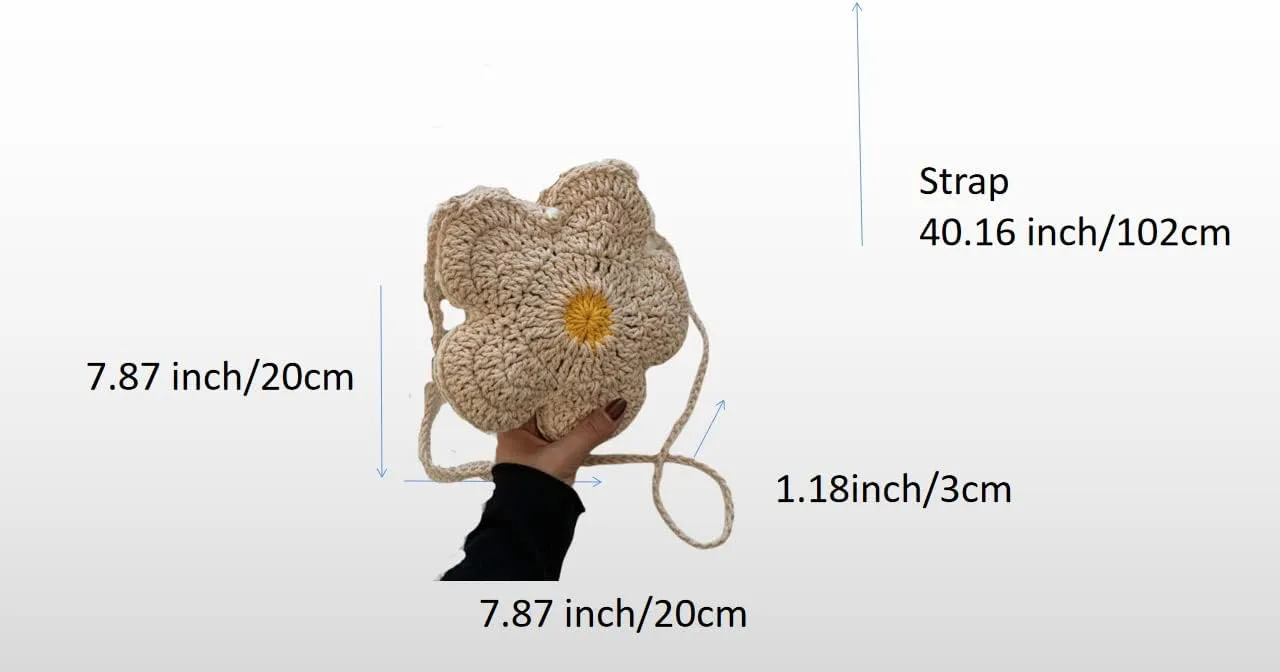 Cute Knitted Flower Purse Crossbody Bag for Women Girls Novelty Shoulder Bag (Yellow)