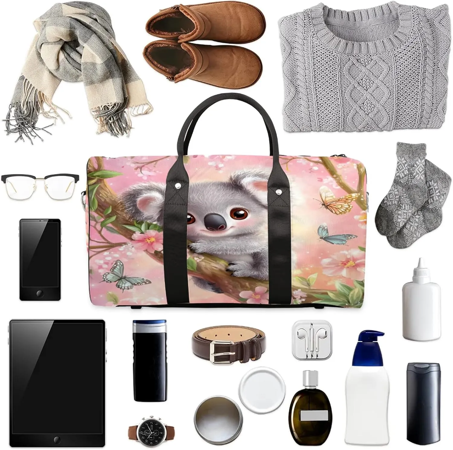 Cute Koala Duffle Bag for Travel, Overnight Weekend Gym Carry On Luggage Bag, Animals Travel Duffel Bag for Men Women