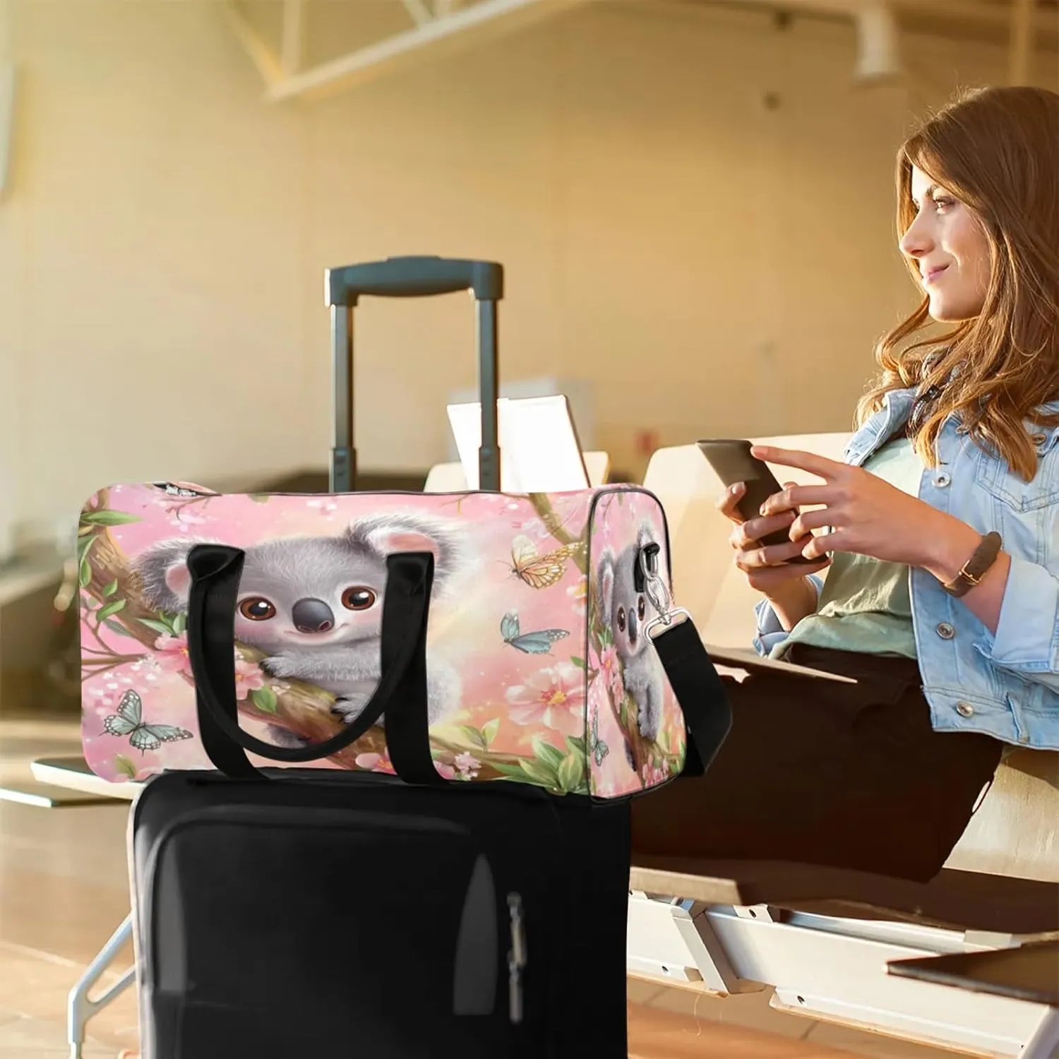 Cute Koala Duffle Bag for Travel, Overnight Weekend Gym Carry On Luggage Bag, Animals Travel Duffel Bag for Men Women