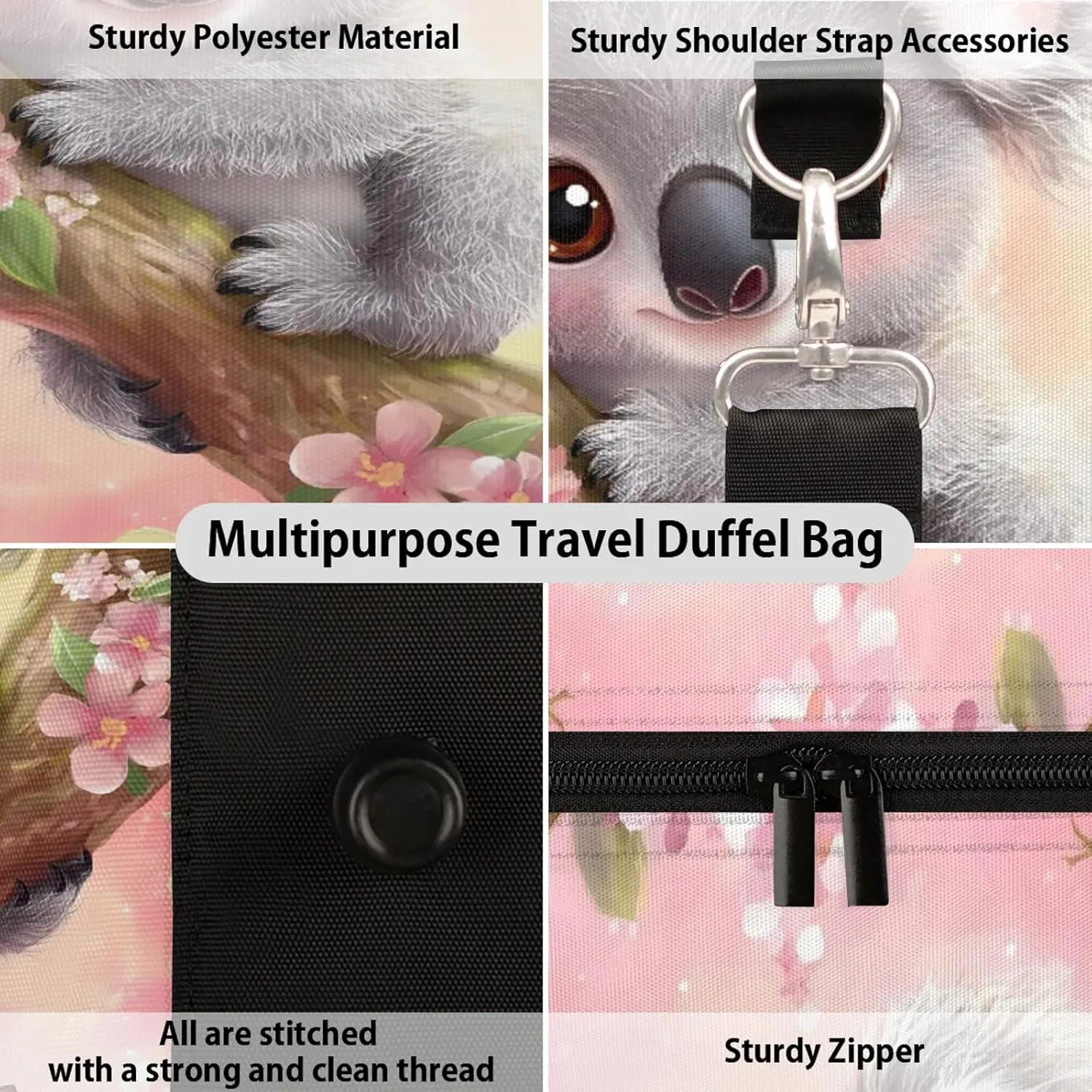 Cute Koala Duffle Bag for Travel, Overnight Weekend Gym Carry On Luggage Bag, Animals Travel Duffel Bag for Men Women
