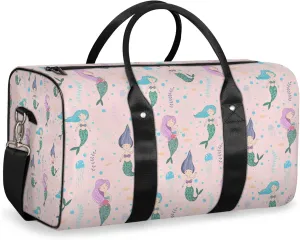 Cute Mermaid Travel Duffle Bag, Weekender Bags for Women Men, Carry on Overnight Bag Waterproof Gym Bags, Hospital Bag for Labor and Delivery