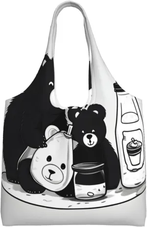 Cute milk bottle bear Printed Shoulder Bag - Suitable for sturdy canvas bags, shopping bags