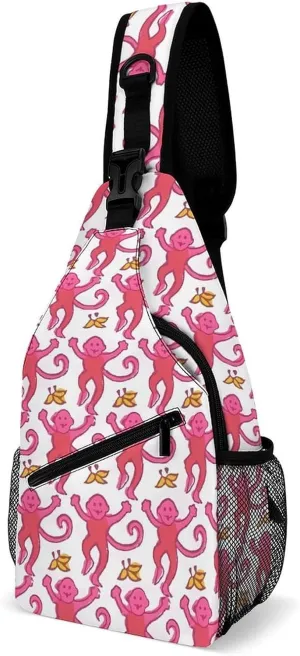 Cute Monkey Banana Sling Backpack Mens Womens Crossbody Backpack Chest Bag Gym Daypack Hiking Bag Small Cross Body Bags Sports Backpacks