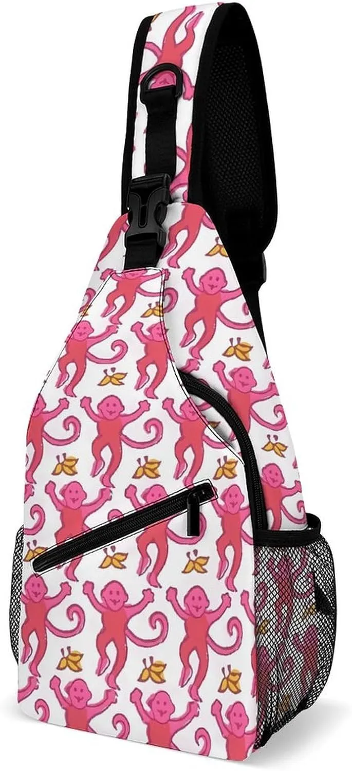 Cute Monkey Banana Sling Backpack Mens Womens Crossbody Backpack Chest Bag Gym Daypack Hiking Bag Small Cross Body Bags Sports Backpacks