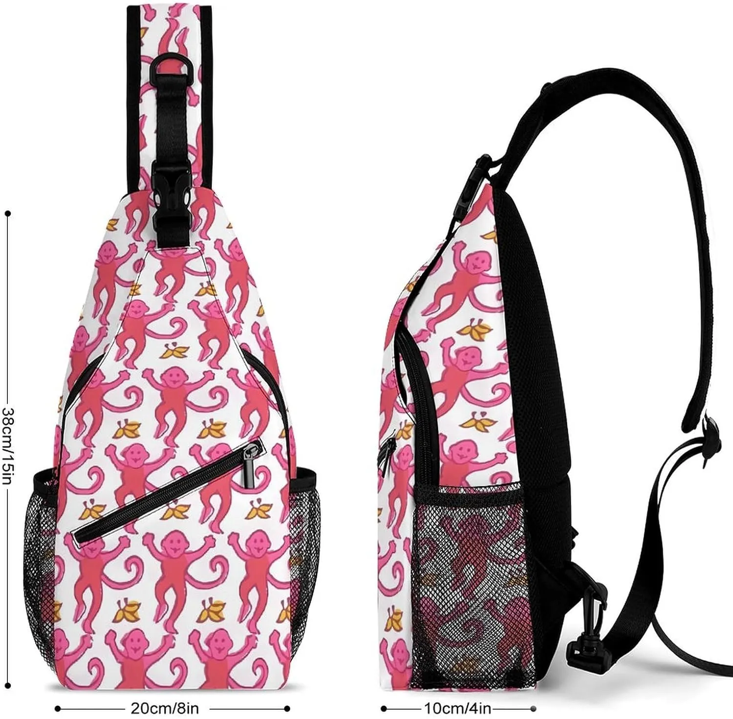 Cute Monkey Banana Sling Backpack Mens Womens Crossbody Backpack Chest Bag Gym Daypack Hiking Bag Small Cross Body Bags Sports Backpacks