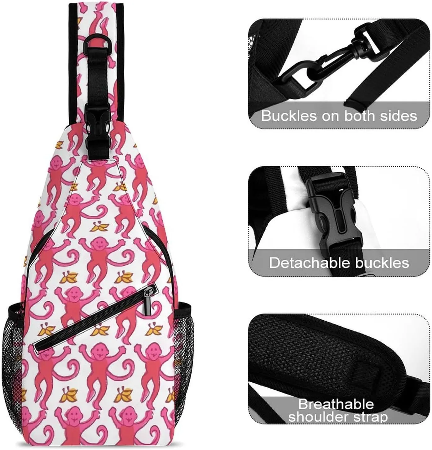 Cute Monkey Banana Sling Backpack Mens Womens Crossbody Backpack Chest Bag Gym Daypack Hiking Bag Small Cross Body Bags Sports Backpacks