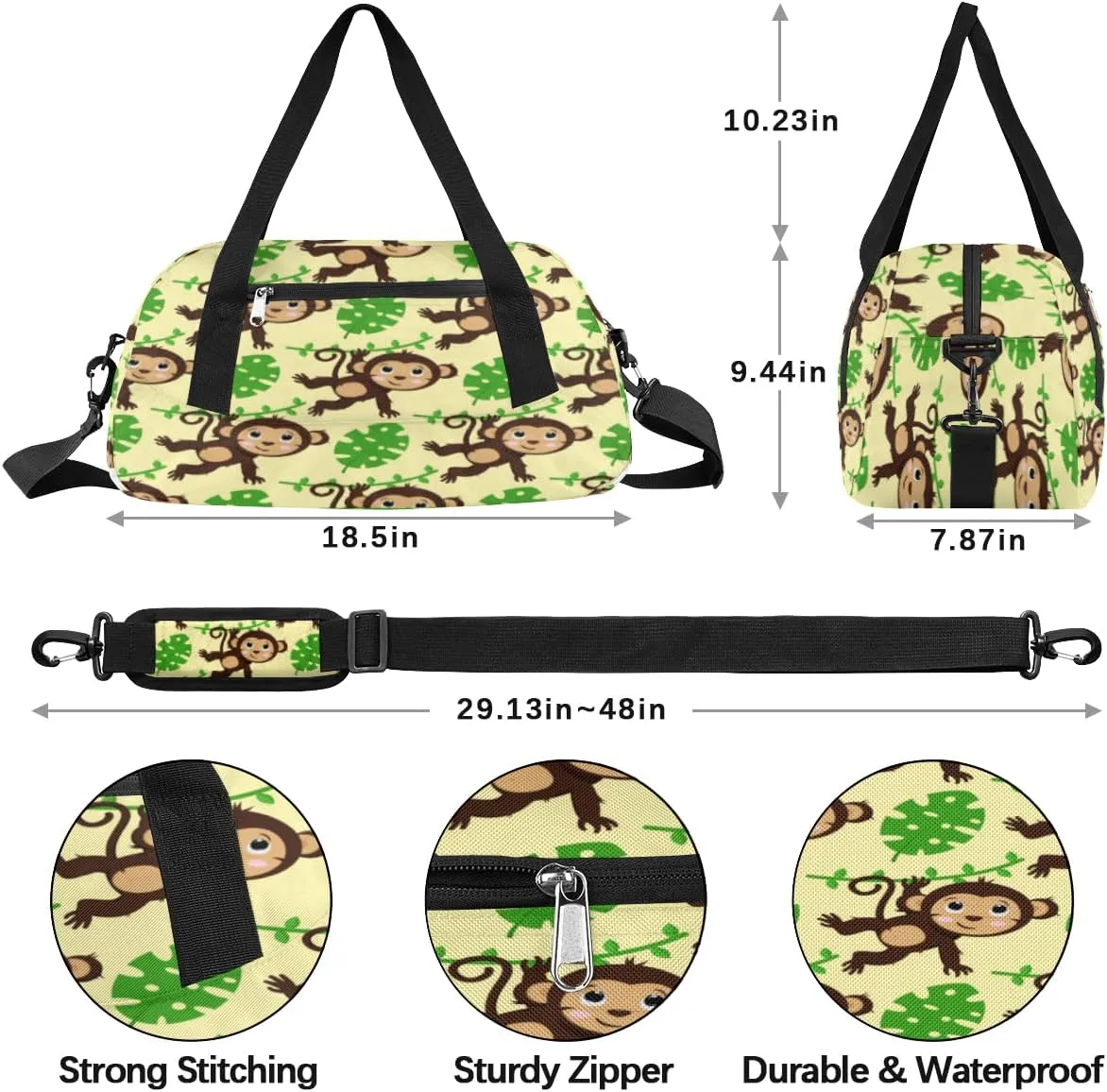 Cute Monkey Gym Bag, Duffle Bag, Weekender Bag, Duffel Bag, Overnight Bag, Travel Duffel Bag, Dance Bag, Tote Bag, Beach Bag, Pool Bag, Gym Duffle Bag, Carry on Bag