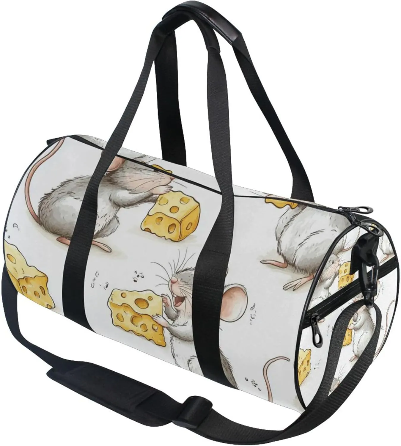 Cute Mouse Eat Cheese Gym Duffle Bag Women Men Sports Fitness Bag for Travel Workout Gymnastics Dance Ballet