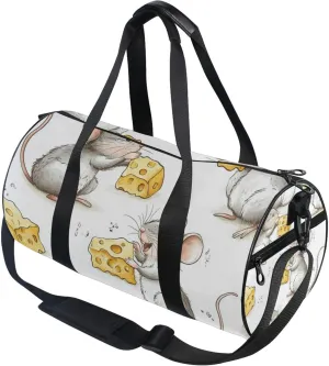 Cute Mouse Eat Cheese Gym Duffle Bag Women Men Sports Fitness Bag for Travel Workout Gymnastics Dance Ballet