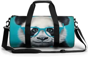 Cute Panda in Glasses Funny Gym Bag Travel Tote Bag Duffel Bag for Men Women Weekender Sports Vacation
