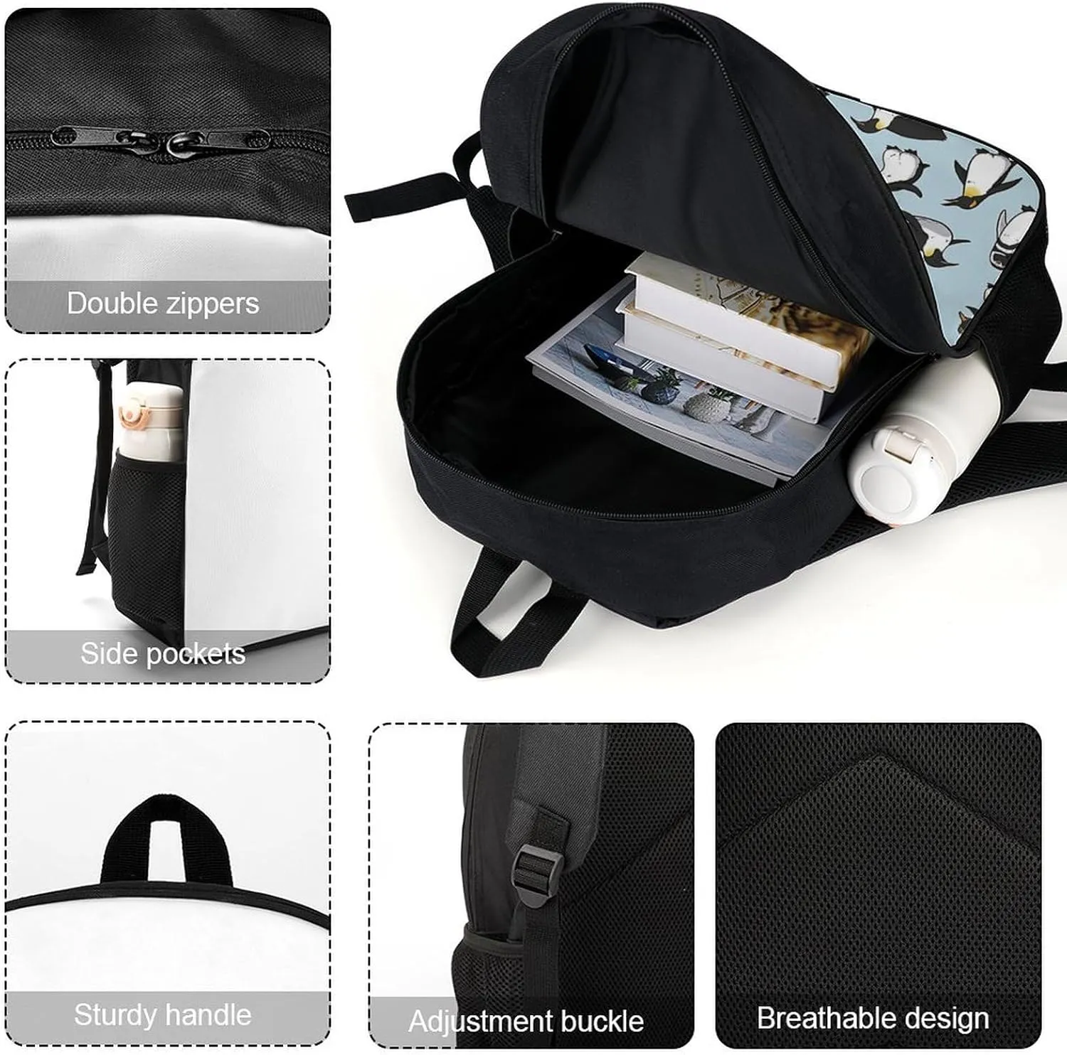 Cute Penguin Backpack Lightweight Waterproof Backpacks Laptop Backpack for Unisex Casual Travel Daypacks Large Capacity