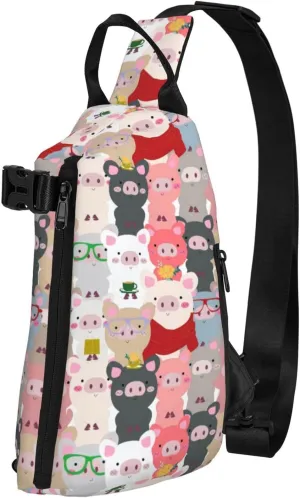 Cute Pig Sling Bag For Women Casual Crossbody Backpack Shoulder Bag Chest Bag Daypack For Hiking Sports