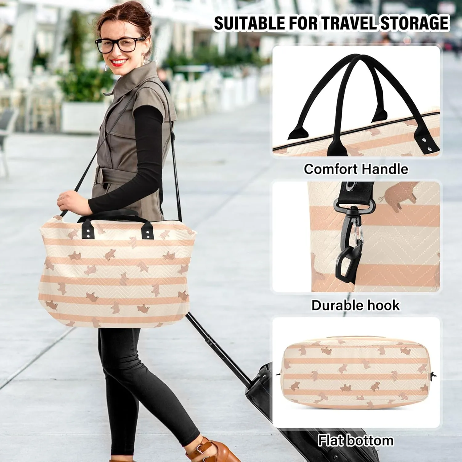 Cute Pigs Livestock Stripes Travel Bag Duffel Makeup Pouch Set, Art Sports Duffle Bag Overnight Bags