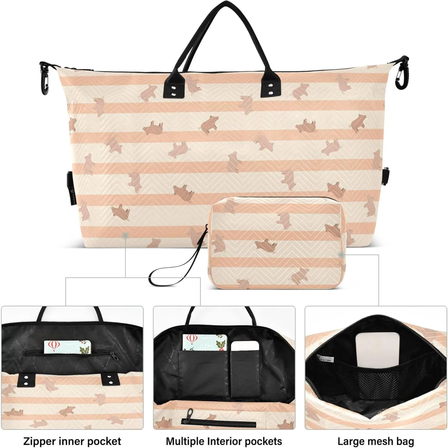 Cute Pigs Livestock Stripes Travel Bag Duffel Makeup Pouch Set, Art Sports Duffle Bag Overnight Bags