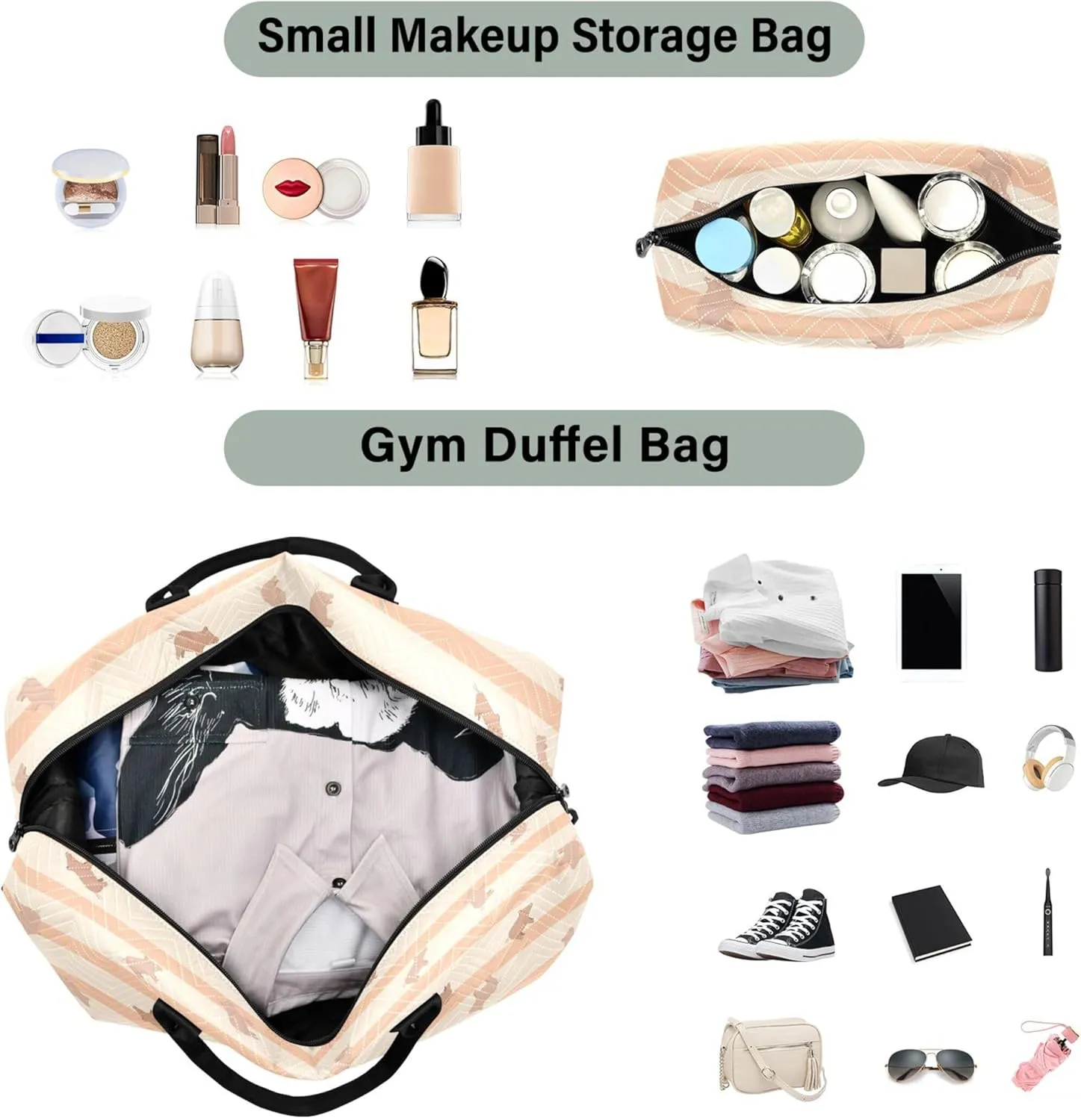 Cute Pigs Livestock Stripes Travel Bag Duffel Makeup Pouch Set, Art Sports Duffle Bag Overnight Bags