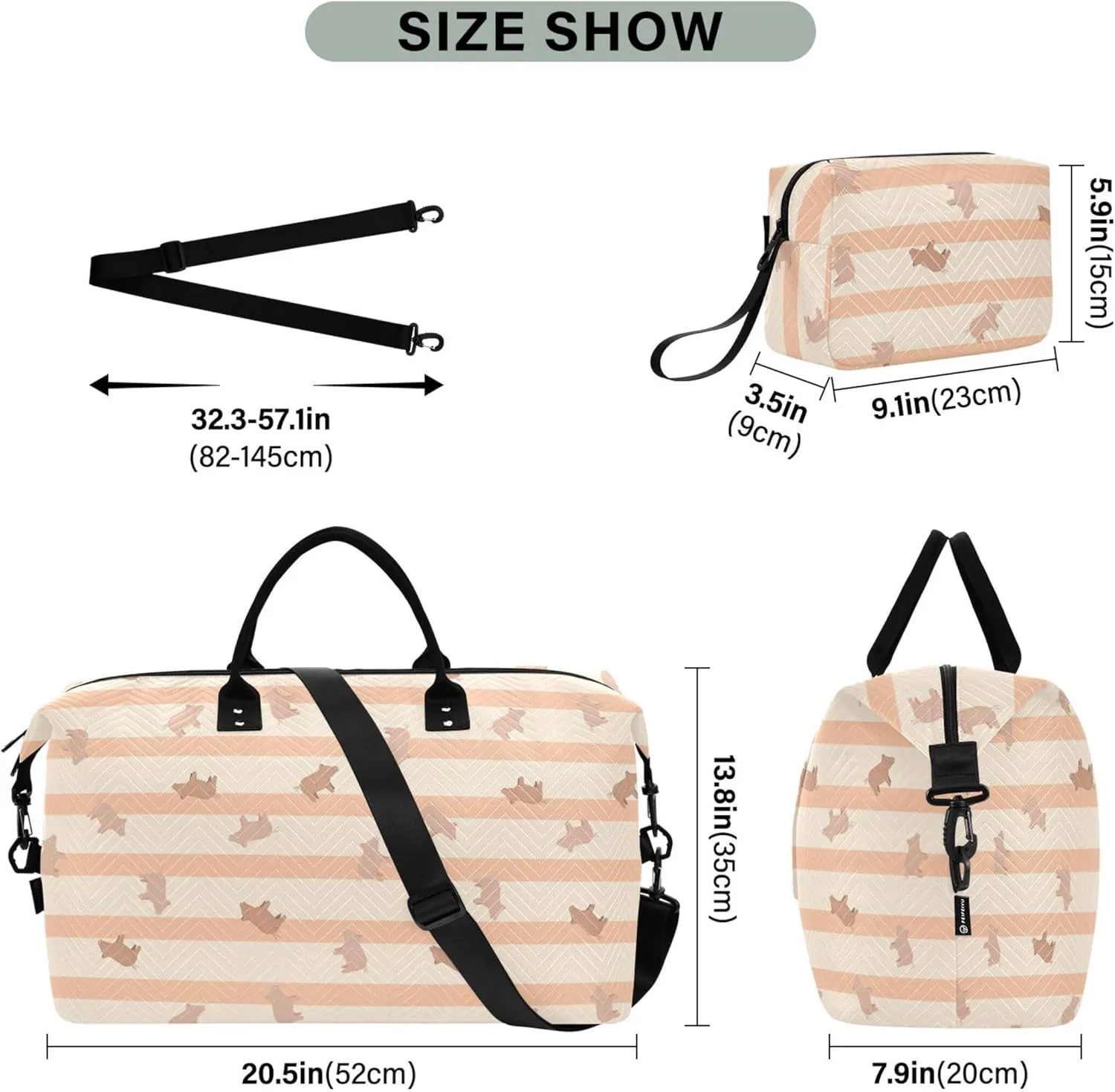 Cute Pigs Livestock Stripes Travel Bag Duffel Makeup Pouch Set, Art Sports Duffle Bag Overnight Bags